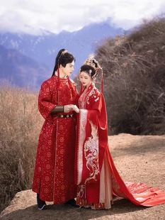 遇囍来汉服婚服女唐制诃子裙中国风婚礼重工刺绣拖尾大袖衫出租