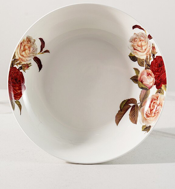 唐山红玫瑰花骨质瓷饭碗碟菜盘烧菜圆盘子中式微波家用餐具结婚盒