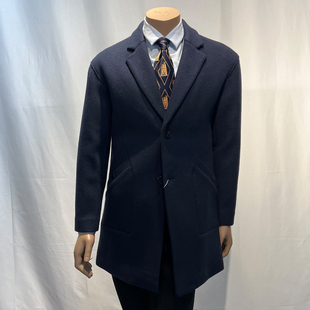 绵羊毛大衣藏青色撤柜高品质风衣正装 商务风衣羊毛大衣呢子外套
