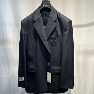 内蒙古撤柜羊毛黑蓝色2粒大码复古oversize西装外套英伦西服