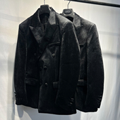 微瑕疵双排扣布雷泽黑色丝绒西装 纯色日系复古oversize西装