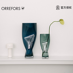 Orrefors进口水晶玻璃Squeeze透明花瓶欧式 简约轻奢客厅插花摆件