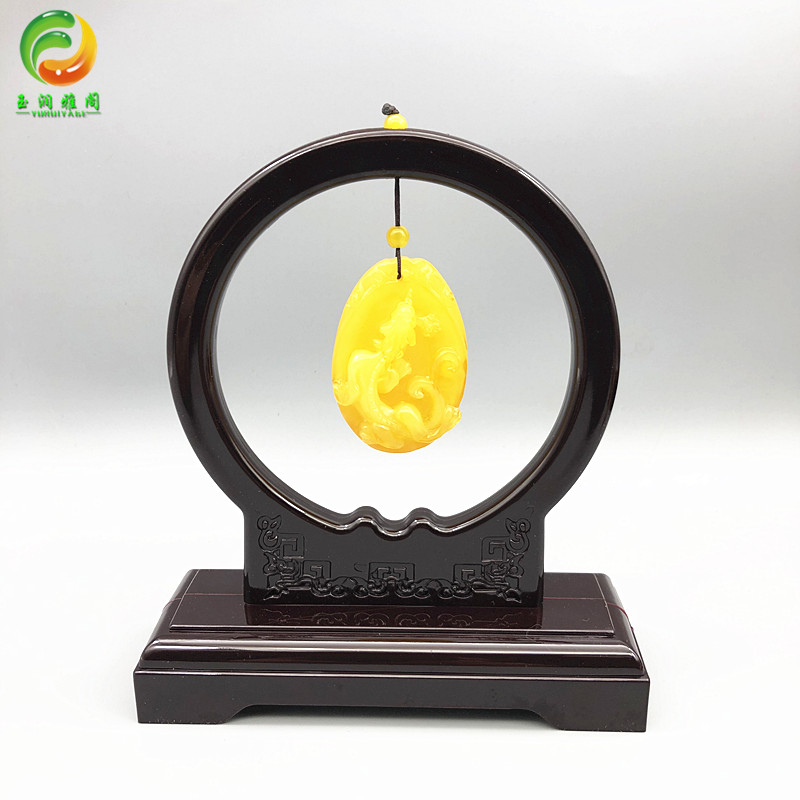 高档珠宝玉器圆形吊坠展示架手把玩件复古立式仿红木挂件展示道具