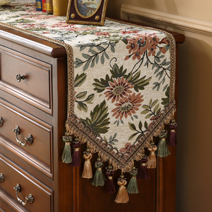 饰旗子客厅长条桌布 轻奢高级感茶几电视柜装 欧式 复古桌旗美式