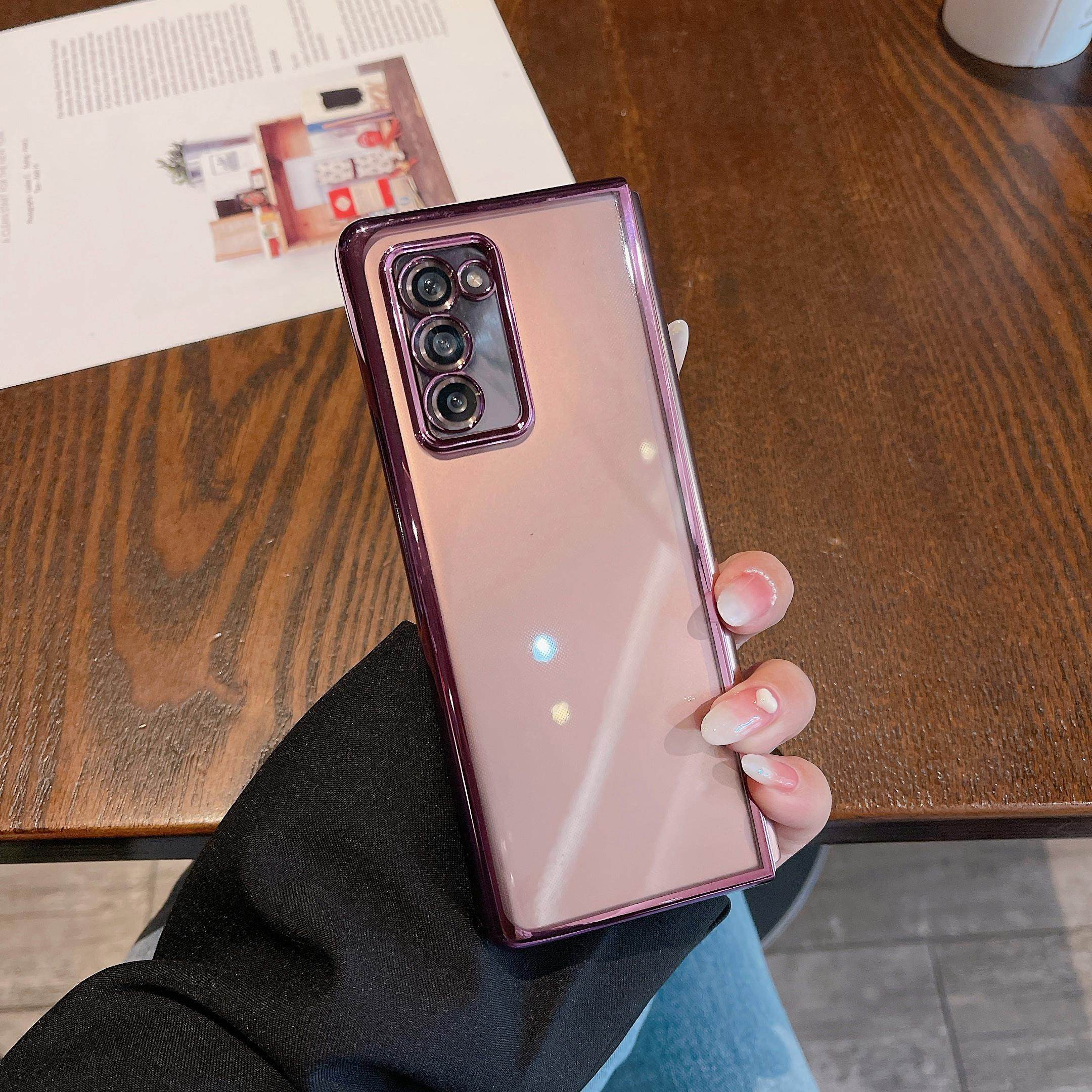 适用三星fold2手机壳折叠屏w22超薄fold3透明电镀w21全包防摔保护壳GalaxyZfold3男女款5G心系天下2022保护套