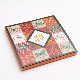 精品小丝巾礼品包装盒真丝丝绸围巾信封折叠盒女神节正方形批发