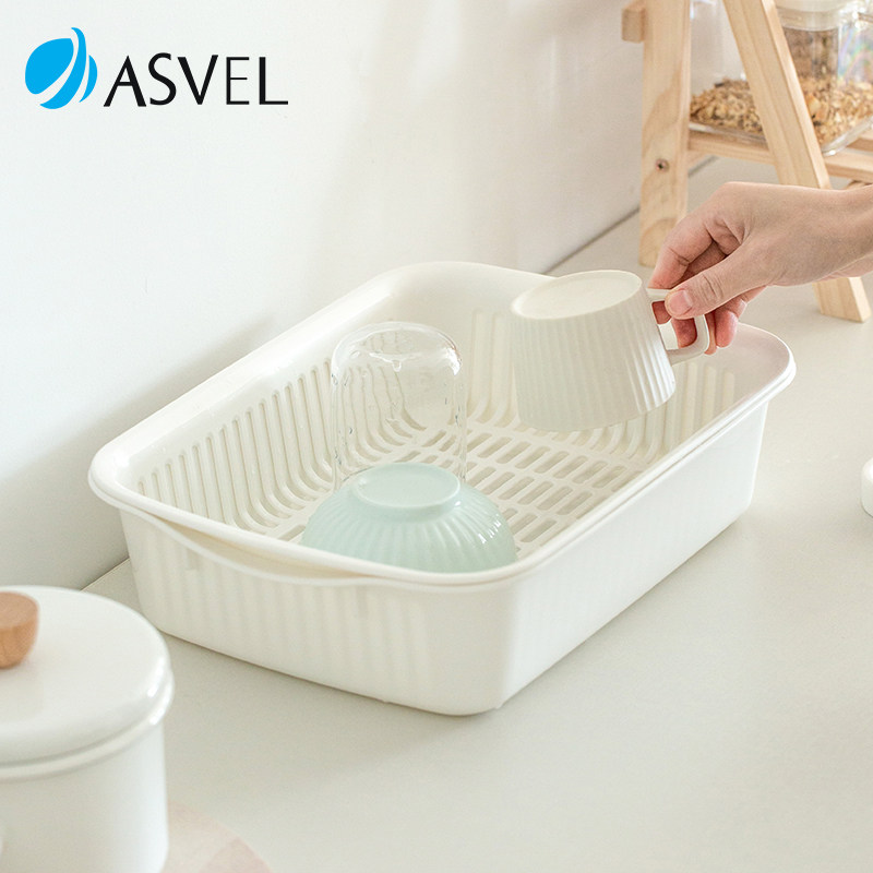 日本进口asvel厨房置物架台面盘筷碗碟收纳架杯子餐具奶瓶沥水篮