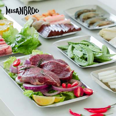 芬兰misanbroo备盘子304不锈钢托 托盘长方形家用牛排餐火锅配盘