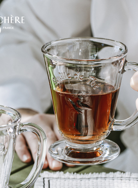 法国LAROCHERE玻璃杯法式复古下午茶茶杯带柄马克杯饮料杯咖啡杯