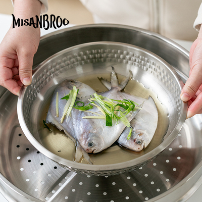 芬兰MISANBROO蒸盘304不锈钢蒸锅专用碗蒸菜笼碟平底加深备盘子子
