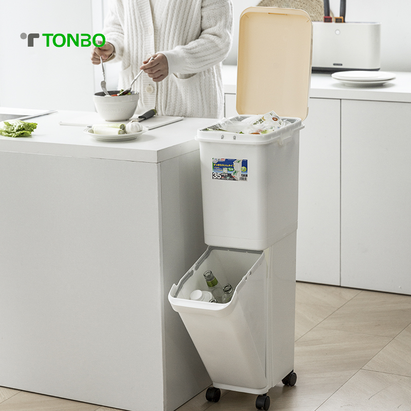 垃圾桶日本进口家用厨房分类双层大容量废纸篓塑料带盖夹缝垃圾筒