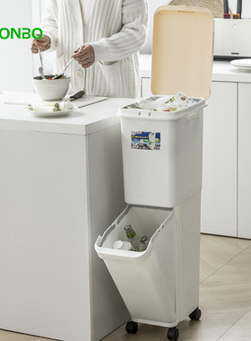 垃圾桶日本进口家用厨房分类双层大容量废纸篓塑料带盖夹缝垃圾筒