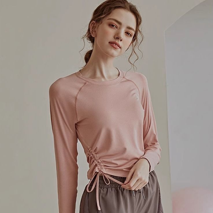 瑜伽上衣女秋冬新款跑步专业训练服长袖抽绳修身显瘦高级感健身服