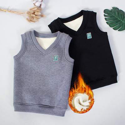 儿童加绒加厚鸡心领全棉背心保暖