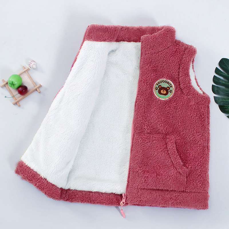 儿童珊瑚绒马甲男童女童外套秋冬中大童背心外穿宝宝坎肩加厚新款