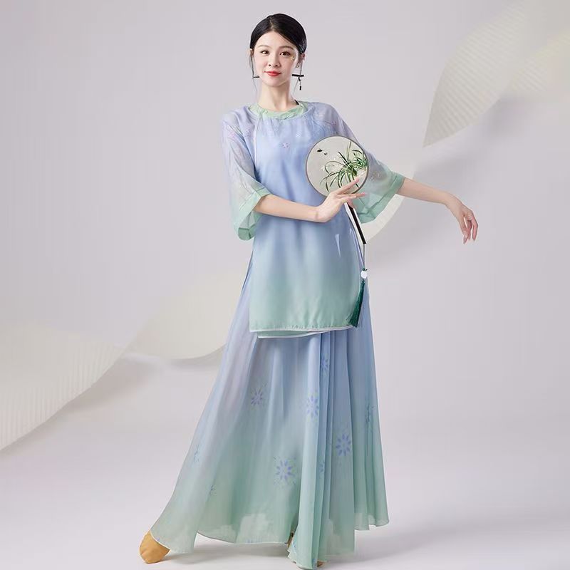 出租唐风青衫古典烟雨舞蹈中国气质国风外衫裙子演出表演演出服夏