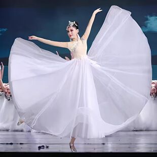 出租蒙古舞额尔古纳河舞蹈演出服装白色连衣裙李美静开场舞大摆裙