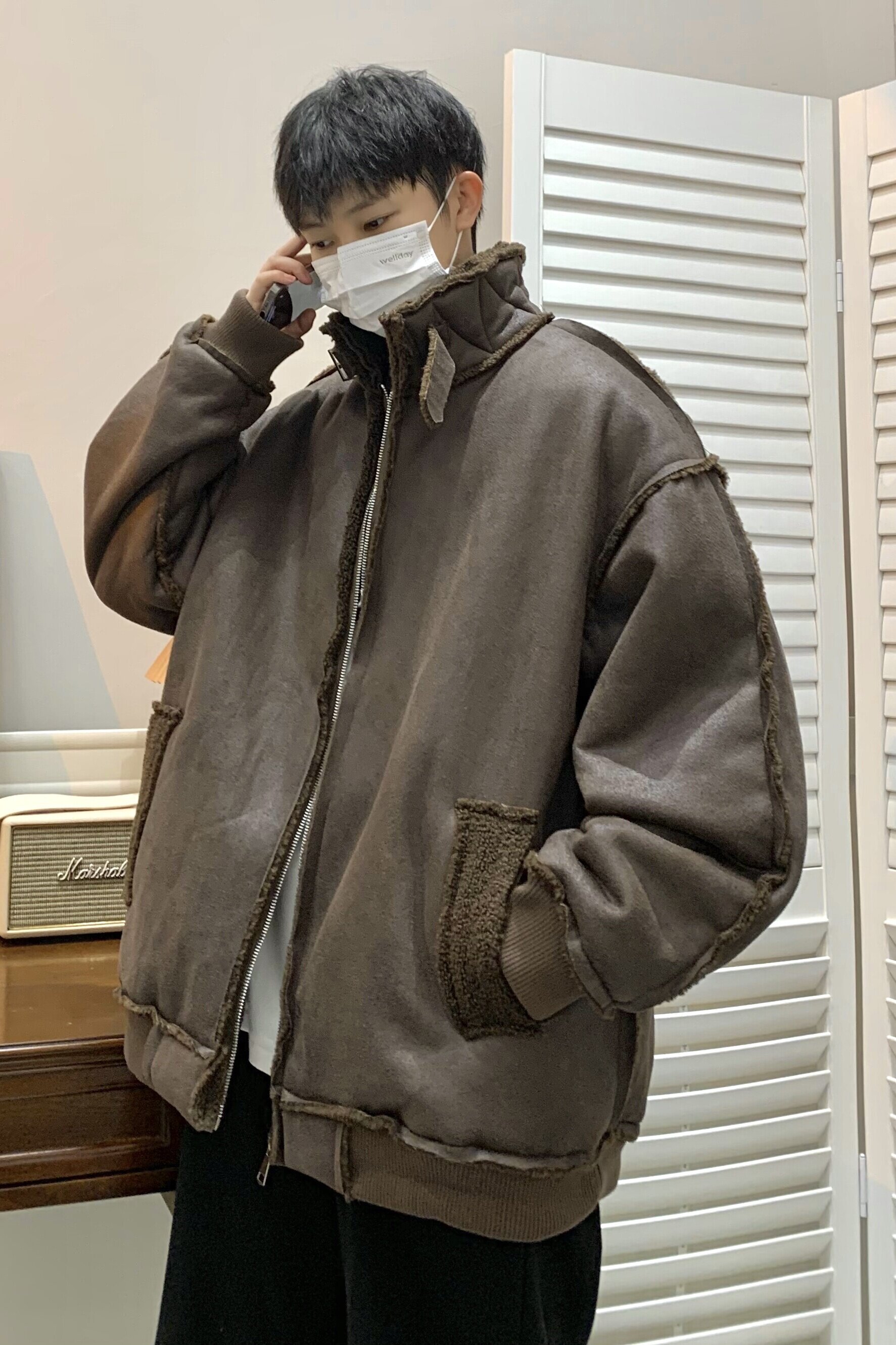 709-MY1013-P115 冬季单人皮毛一体复合羊羔毛加厚棉衣开衫男图片