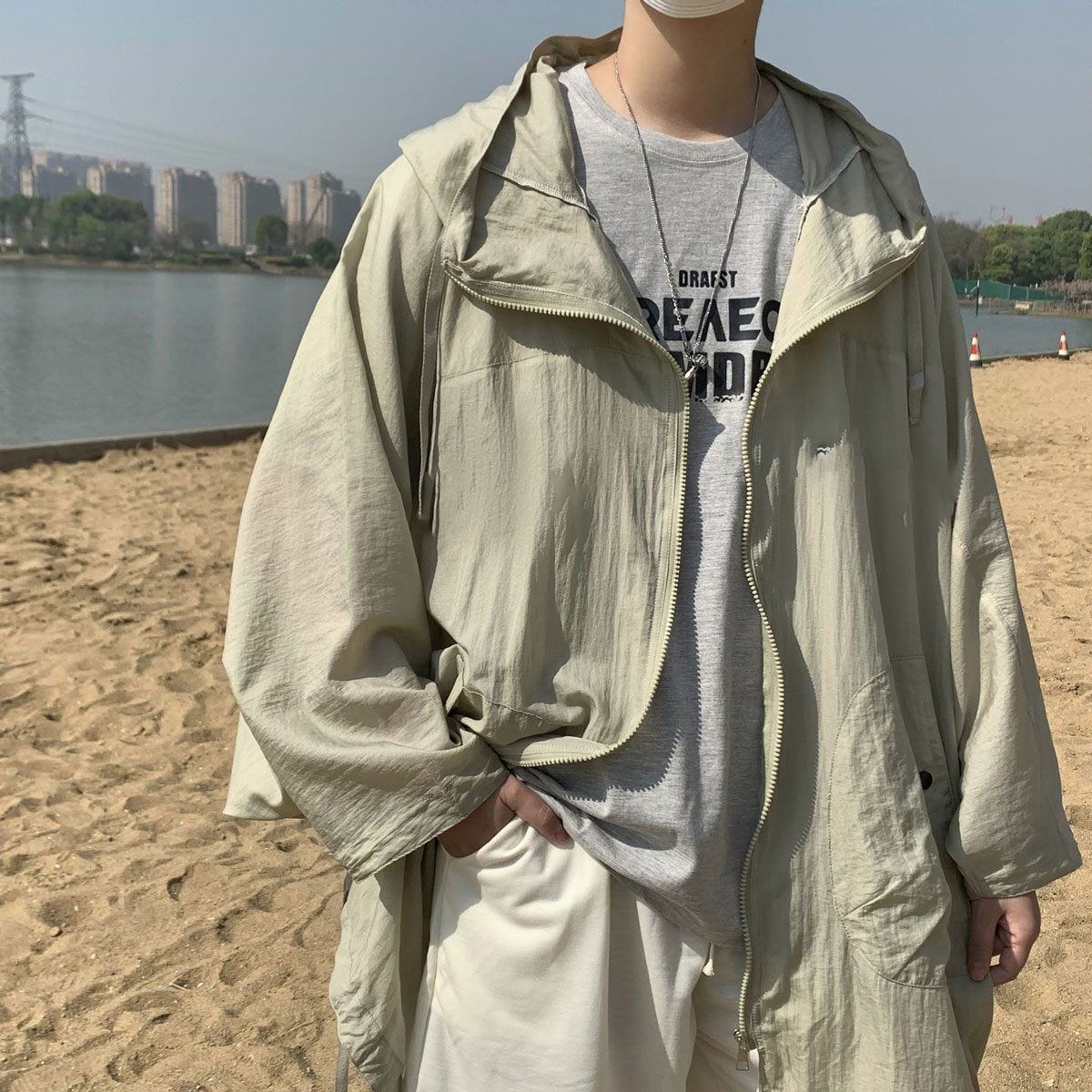 709-F195-P70单人夏季蝙蝠袖连帽纯色日系小众防晒衣户外速干,男装防晒衣,星座709