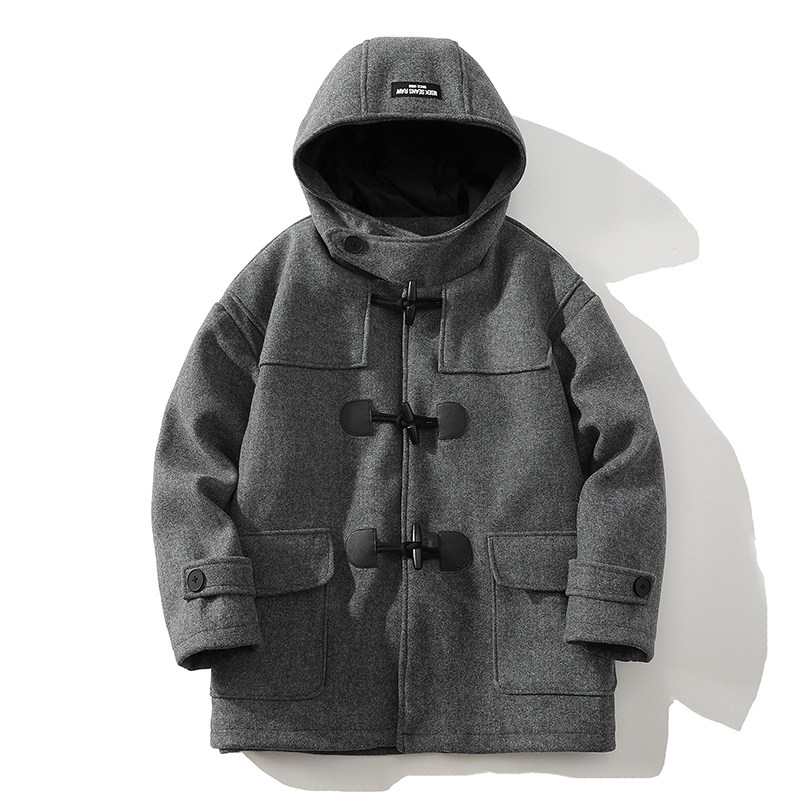 709-JK927-P150情侣休闲宽松牛角扣加厚连帽日系复古毛呢外套,女装短外套,星座709