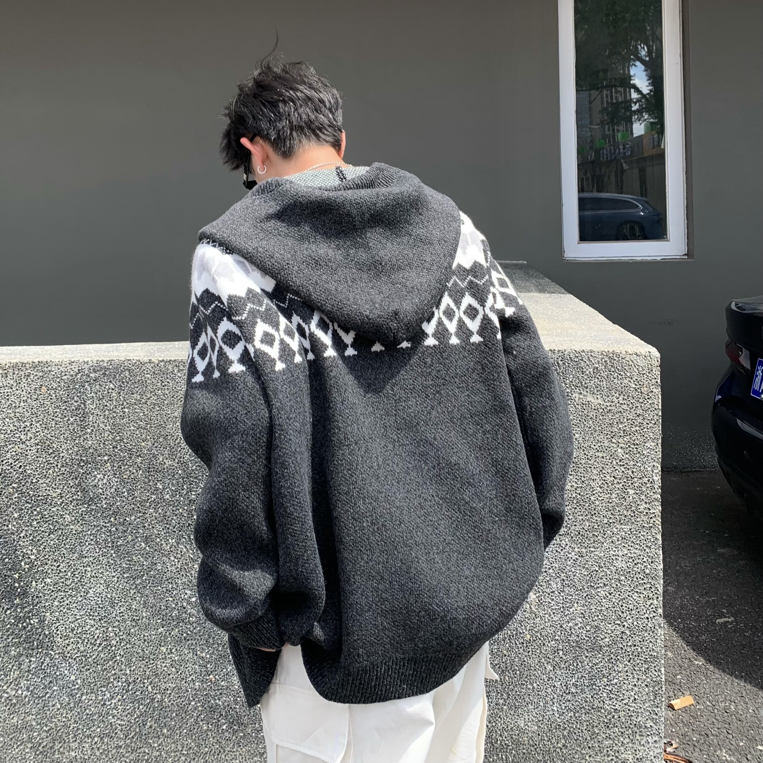 709-MY109-P115单人秋季新款阔版休闲带帽开衫毛衣,男装针织衫/毛衣,星座709