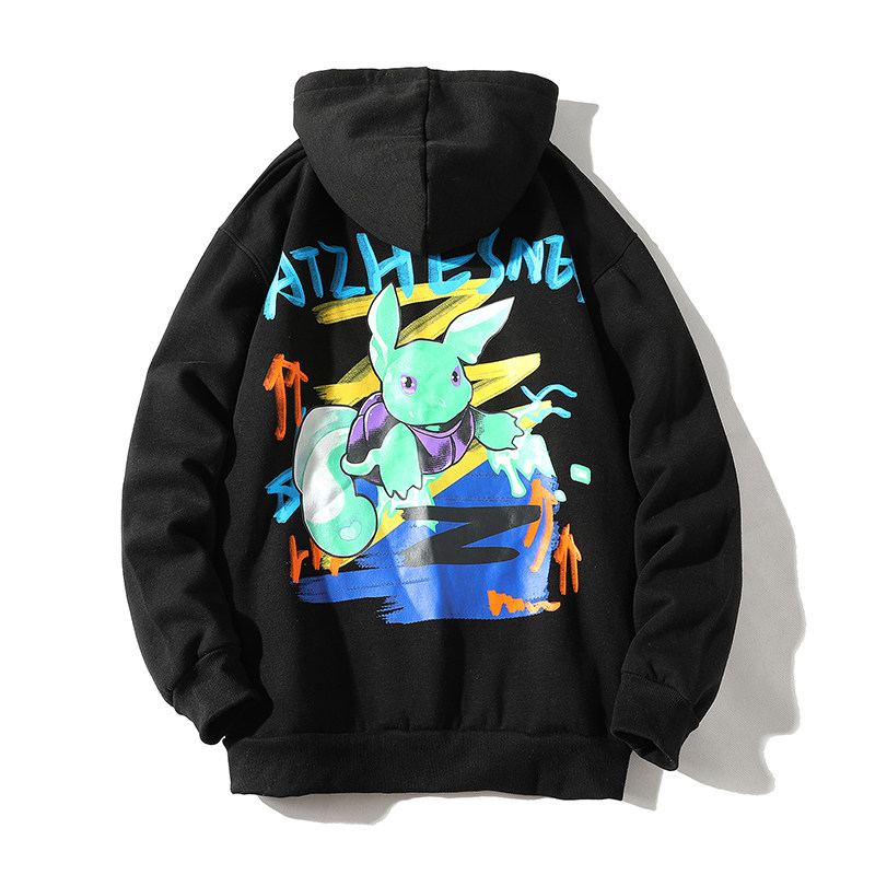 21 spring cotton Hong Kong style original cartoon printed hooded casual versatile men's sweater