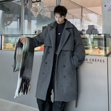 709-FY01-P165双排扣毛呢大衣中长宽松系带风衣设计感外套男，男装风衣，星座709