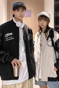 709-JK805-P85 春秋原创宽松拼接绣字上衣百搭休闲夹克外套情侣图片