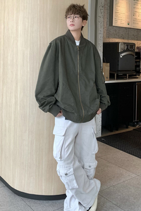 709-JK915-P135 春秋情侣棒球领全棉水洗复古工装夹克外套图片