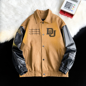 709-JK823-P100春秋美式休闲麂皮绒五角星绣花夹克外套男平铺