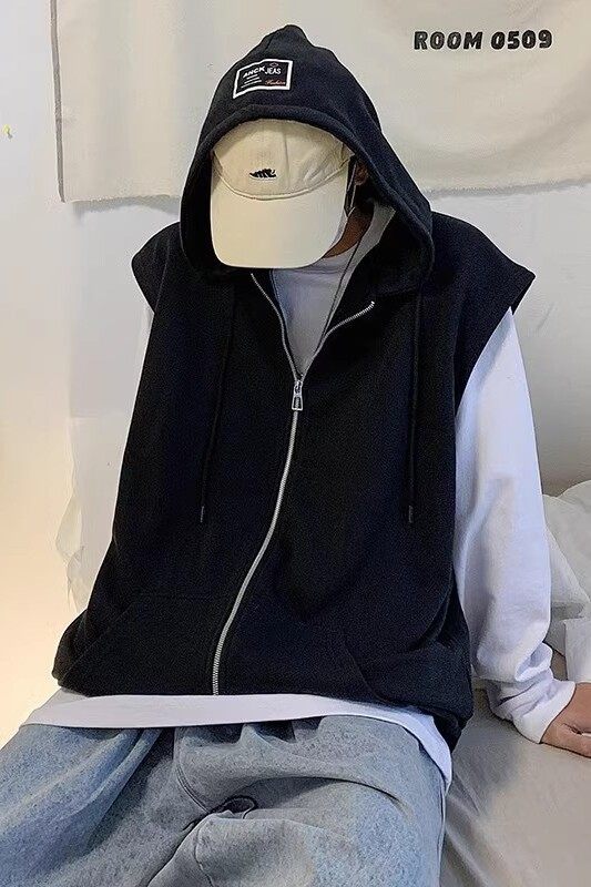 709-MJ12-P45春季男简约连帽贴标无袖休闲背心马甲外套单人,男装背心/马甲,星座709