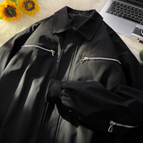 709-JK880-P105春秋休闲翻领金属装饰后背拉链夹克外套平铺图，男装夹克，星座709