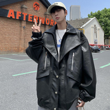 709-JK877-P145小众西装领皮衣夹克拉链装饰纯色外套单人，男装夹克，星座709