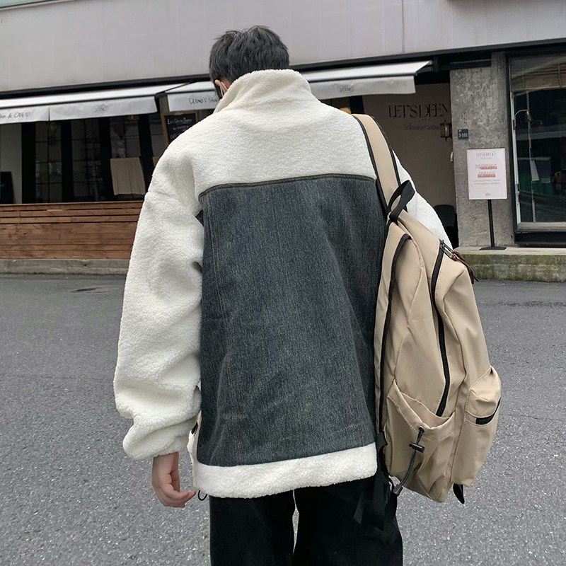 709-MY1505-P145 情侣冬季单人休闲立领羊羔毛拼牛仔棉衣外套厚图片
