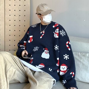 709-MY51-P90 春秋毛衣圣诞老人针织套头圆领大码卫衣男 单人图片