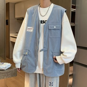709-MJ19-P65 春秋休闲v领复古潮流灯芯绒开衫马甲大码百搭 单人图片