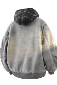 709-MY1821-P155 冬季新款 白底 美式宽松休闲假两件可拆帽棉服图片