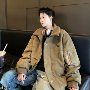 709-MY1627-P155 冬季复古翻领皮毛一体羊羔毛休闲百搭棉衣男图片