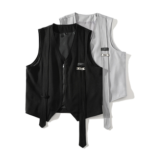 709-MJ70-P65 春秋飘带装饰v领纯色宽松休闲大码马甲 白底，男装背心/马甲，星座709