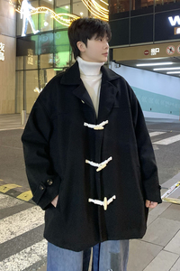 709-JK891-P130 春秋休闲牛角扣毛呢大衣男女外套宽松 单人图图片