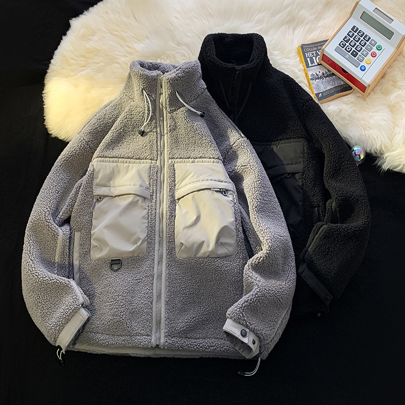 709-MY1502-P145情侣冬季平铺休闲立领羊羔毛棉衣拼接工装外套厚，男装棉衣，星座709