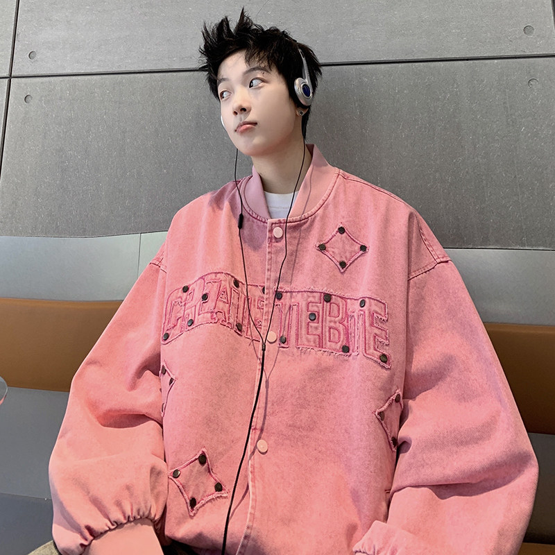 709-JK925-P130春秋情侣全棉复古水洗牛仔夹克棒球服外套宽松男,男装工装外套,星座709