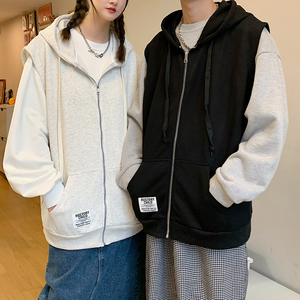 709-MJ17-P50 春季简约拉链开衫宽松百搭潮流美式连帽马甲 情侣图片