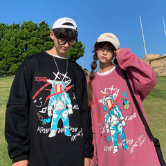 Autumn new Hong Kong Style couple original cotton astronaut printed crew neck sweater
