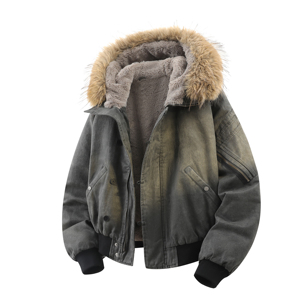 709-MY1830-P195 冬季新款 白底 美式休闲可拆卸毛领连帽棉服图片