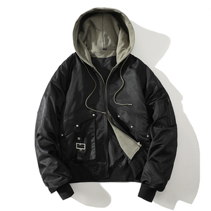 709-JK911-P130 情侣美式棒球服假两件飞行员夹克休闲外套连帽图片