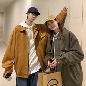 709-JK836-P95 春秋休闲麂皮绒开衫翻领纯色百搭夹克外套 情侣图片