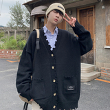 709-MY62-P100春秋休闲v领复古破边大口袋针织毛衣男模特图，男装针织衫/毛衣，星座709