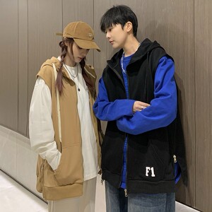 709-MJ30-P50 春秋休闲连帽开衫侧边拉链英文印花百搭马甲情侣图片