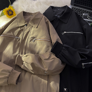 709-JK880-P105 春秋休闲翻领金属装饰后背拉链夹克外套 平铺图，男装夹克，星座709